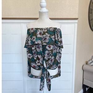 Cherish Aloha Women's Strapless Tropical Wrap Front Tie Poolside Coverup Top -S